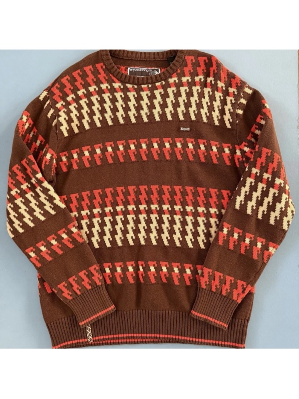 Vintage Enyce Clothing Brown Orange Geometric Streetwear Hip Hop Y2K Sweater